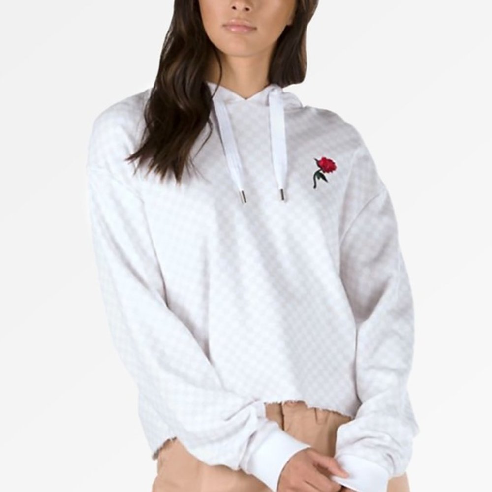 Vans Leila Hurst Tan and White Checkered Rose Hoodie L Skater Sz XS EUC